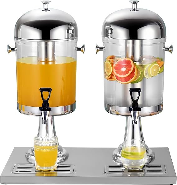 4 Gal Beverage Dispenser, Drink Dispensers for Parties, Hot Cold Drink Dispenser with Ice Container and Stainless Steel Drip Trays for Parties Buffet Catering Cold Drinks and Beer