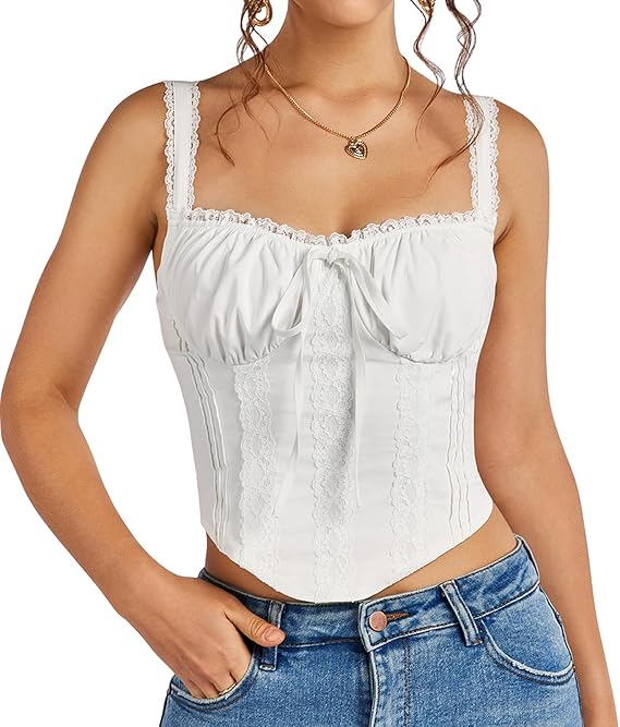 KUTUMAI Women Lace Corset Top Summer Y2K Cute Bustier Going Out Tank Tops
