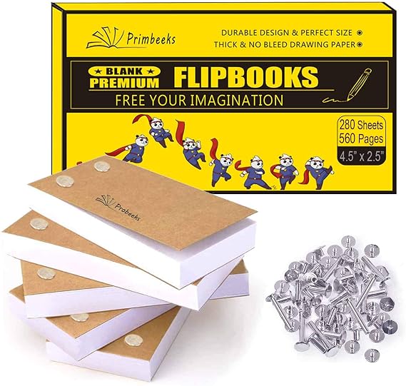 PRIMBEEKS Premium Blank Flip Books Paper with Holes, 280 Sheets (560 Pages) No Bleed Flipbooks - Works with Flipbook Kit Light Pads, 4.5" x 2.5" Flip Book Paper for Drawing, Sketching Supplies