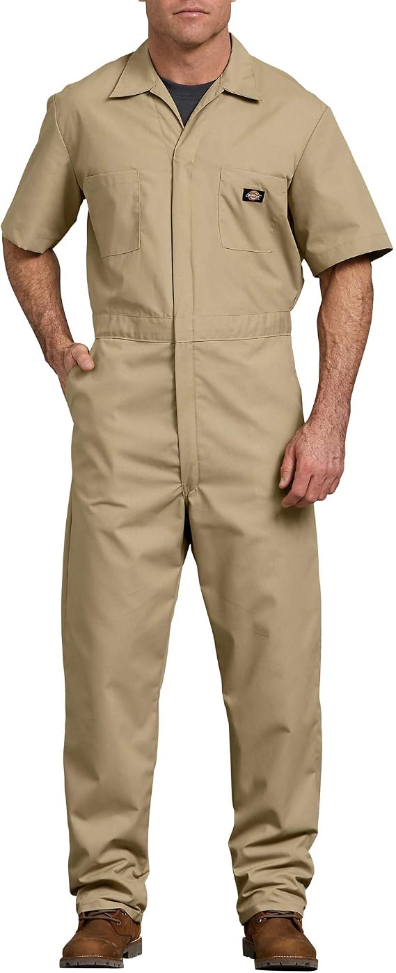 Dickies Men's Short Sleeve Coverall Zipper Front Work Jumpsuit for Mechanics, Industrial Overall Uniform