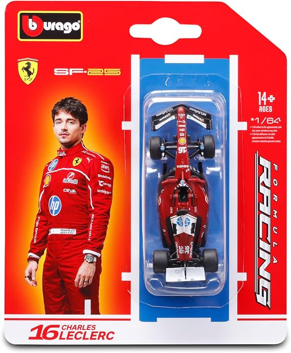 Bburago 1:64 Scale Race Formula Ferrari SF-25 (2025) Diecast Vehicle, Leclerc #16