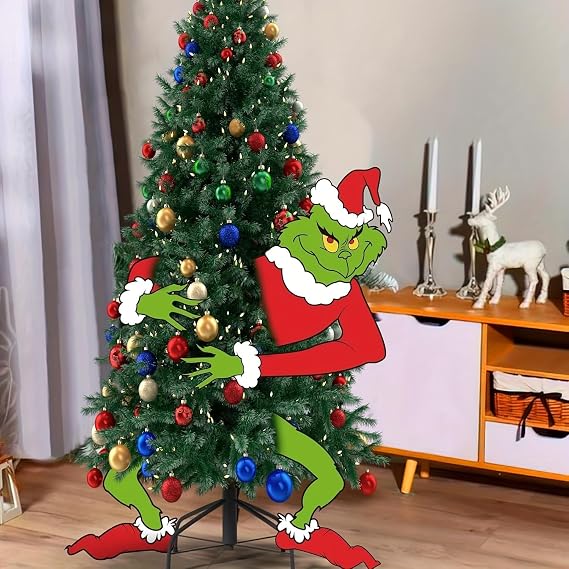 Grinch Christmas Tree Toppers - 4pcs Xmas Tree Topper Gnome Christmas Tree Decorations Head Arm Leg for Christmas Tree Party Supplies Gift Home Decor