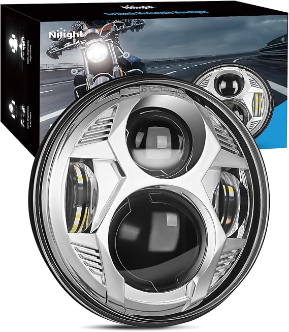 Nilight 5-3/4 5.75 Inch Motorcycles LED Headlight Compatible with Harley Davidson Sportster Iron 883 Dyna Street Bob Super Wide Glide Low Rider Night Rod Train Softail, Chrome
