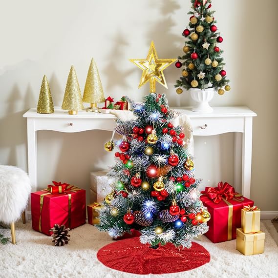DUOBAO Christmas-Tree-Skirt 24'' More Shiny Sequins Red Sequin Xmas Skirts for 3FT Tree Holiday Party Home Decorations (60cm)