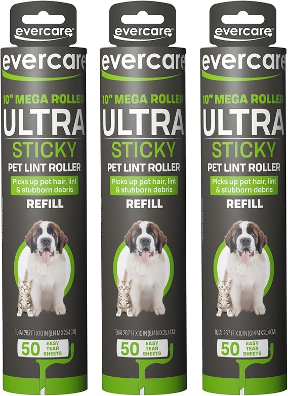 Evercare Pack of 3 All-Purpose Pet Mega Oversized Lint Roller Refills, 50 Sheets Each