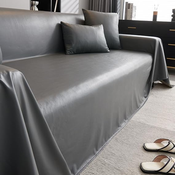 vctops Waterproof Faux PU Leather Sofa Covers for Sectional Sofa Vintage Couch Cover for Dogs Loveseat Covers Futon Cover L Shaped Cover Wipeable Couch Protector (Dark Grey,71"x134")