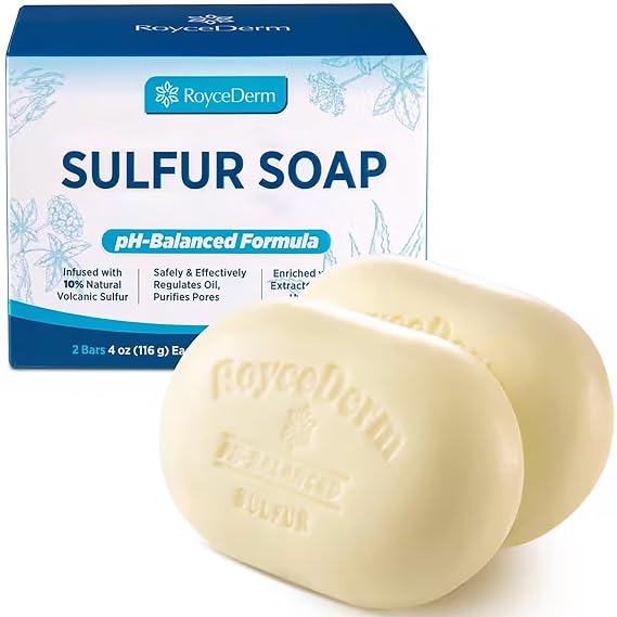 Roycederm Sulfur Soap for Acne Support - Sulfur Body Cleanser for Oily Skin with Volcanic Sulfur, Tea Tree Oil - 2 Bars