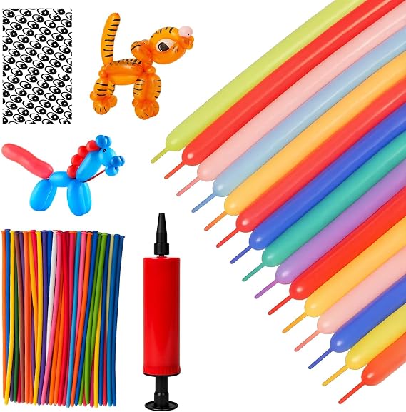 100pcs Modelling Balloons, Long Balloons for Tying, Professional Balloon Art Kit for Party Decorations, Adult Stress Relief Tool with Pump and Eye