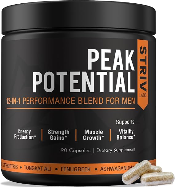 Peak Potential 12-in-1 Testosterone Support for Men | Fenugreek, Ashwagandha & Tongkat Ali - Natural Strength, Energy & Muscle Builder