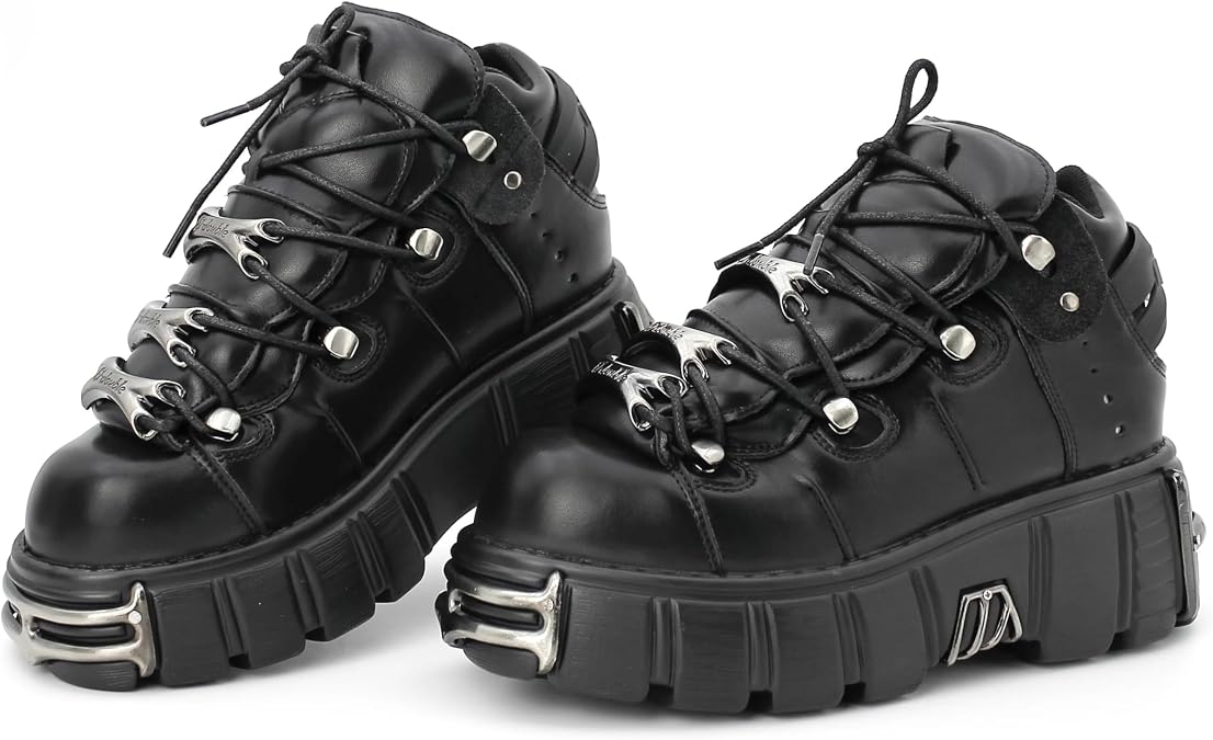 Women's Metal Platform Goth Boots Punk Womens Ankle Boots Fashion Casual Gothic Biker Boots Female Chunk