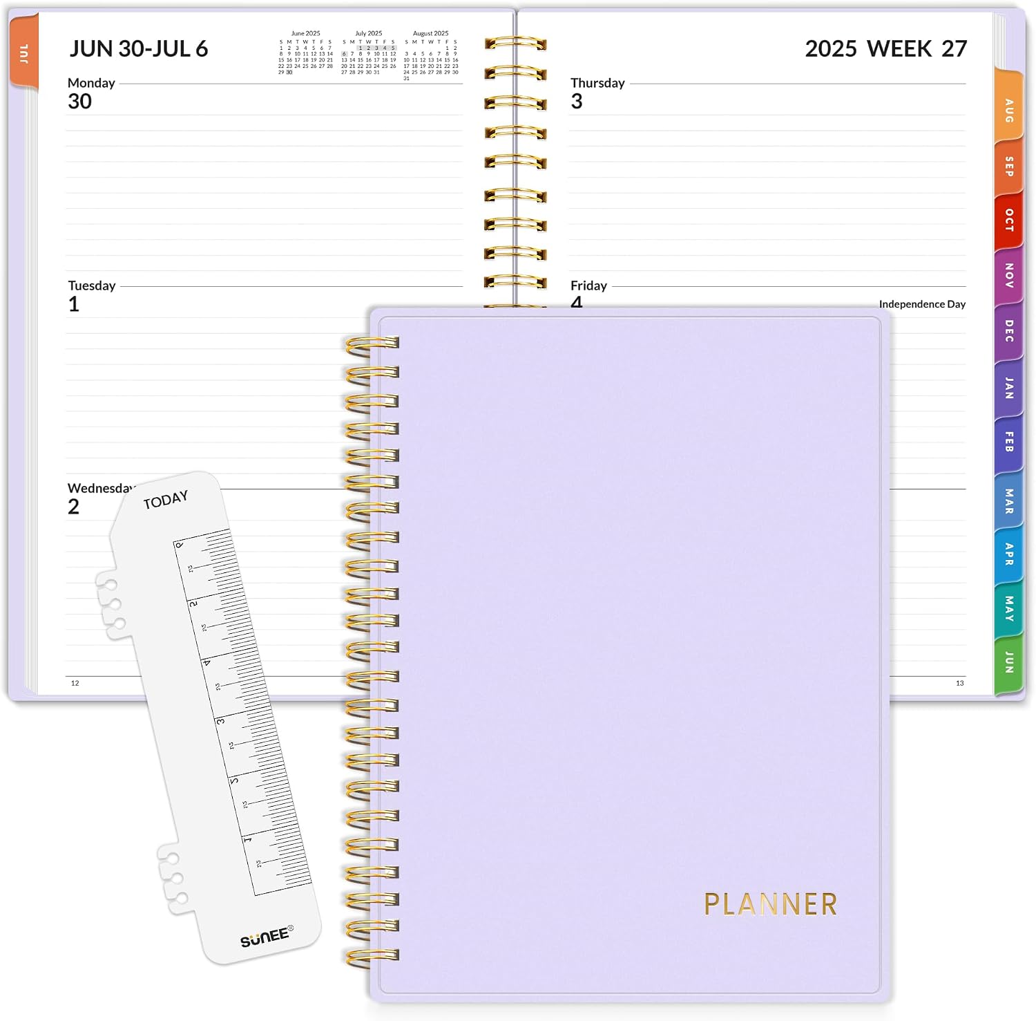 SUNEE Academic Planner 2025-2026 Weekly and Monthly, July 2025-June 2026, 6.4x8.3, Tabs, Note Pages, Pockets, Bookmark, Flexible Cover, Spiral Binding, Purple