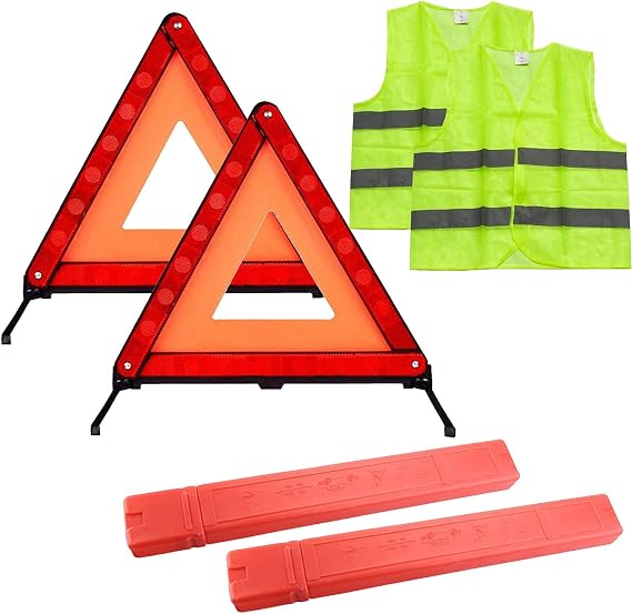 TourKing Warning Triangle Kit Foldable Safety Triangle Kit Car Emergency Roadside Kit with Warning Triangle and Reflective Safety Vest