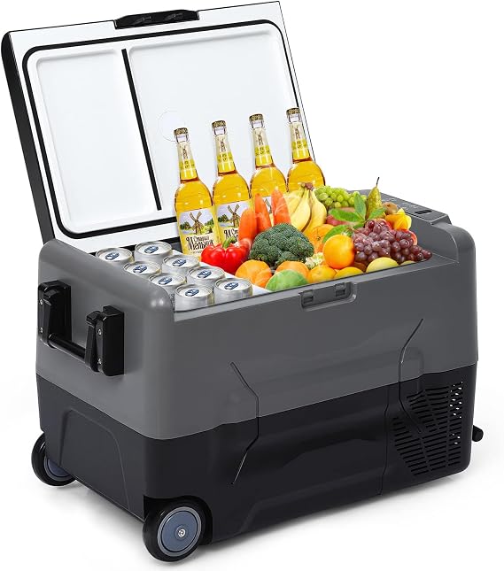 TROPOW Dual Zone Car Refrigerator,48 Quart (45L) Electric Cooler With Wheels, Portable Freeze For Home Office Truck Van RV Camper SUV Travel Camping - 4F-68F,Fit 12/24V DC & 110-240V AC