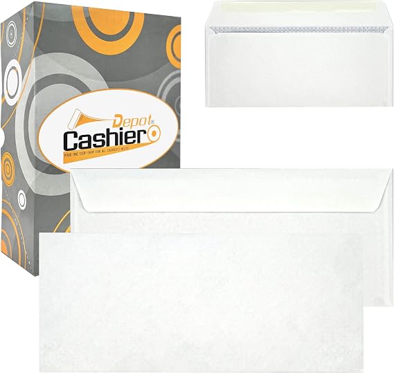 500 Cashier Depot No. 9 Security Business Envelopes, 3 7/8 x 8 7/8, Gum Flap, Premium 24lb White, 500/Box