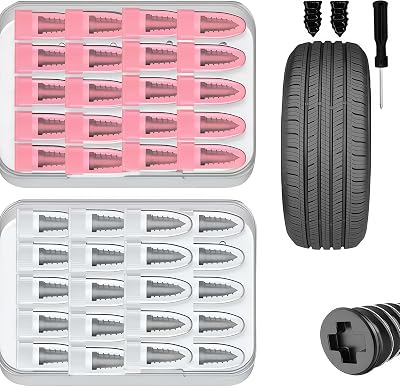 Tire Fix Rubber Nail Kitm, Self-Service Car Wheel Puncture Repair Screws, Tire Screw Plug Fast Tool with 2 Sizes,Vacuum Tire Mending Nail for Car Motorcycle, Truck, Tractor Tire 50PCS