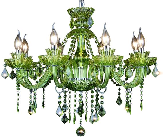 Braiton LED Crystal Glass Chandelier K9 Crystal Chandelier Candle Pendant Lamp Living Room Ceiling Lighting with Adjustable Height for Dining Bedroom Hallway Entry,Green,8 Lights