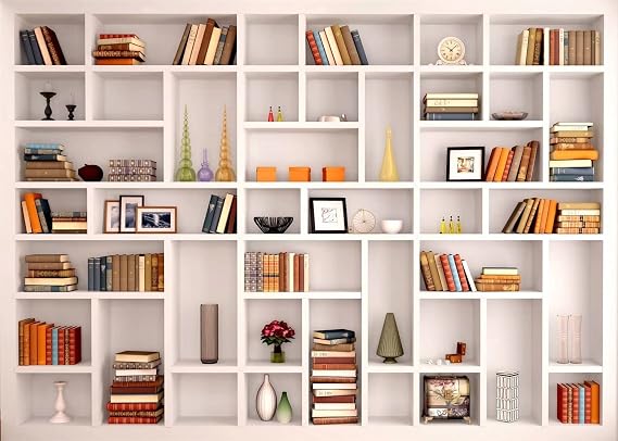 BELECO 7x5ft Fabric White Bookshelf Backdrop Library Modern Office Bookcase Backdrop Home Office Zoom Meeting Video Conference Decor Zoom Calls Video Recording Photo Props