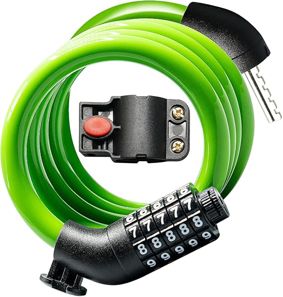 KEYSTP Bike Lock Cable with Combination,High Security 5-Digit Resettable Combination Bicycle Lock Anti-Theft, with Mounting Bracket for Bikes and Scooters