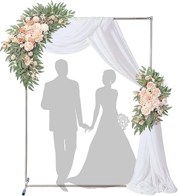 Metal Square Backdrop Stand 7x5FT, Heavy Duty Wedding Arch Stand Frame with Support Base for Ceremony, Parties, Anniversary, Birthday, Garden, Balloon Decoration, Stainless Steel, Rectangle Background