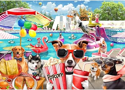 HUADADA Jigsaw Puzzles for Adults 1000 Pieces, Dogs Pool Party Interlock Perfectly No Dust, Home Decors Family Challenge Toys for Men Women Elders Seniors 27.5x19.6, 1:1 Poster