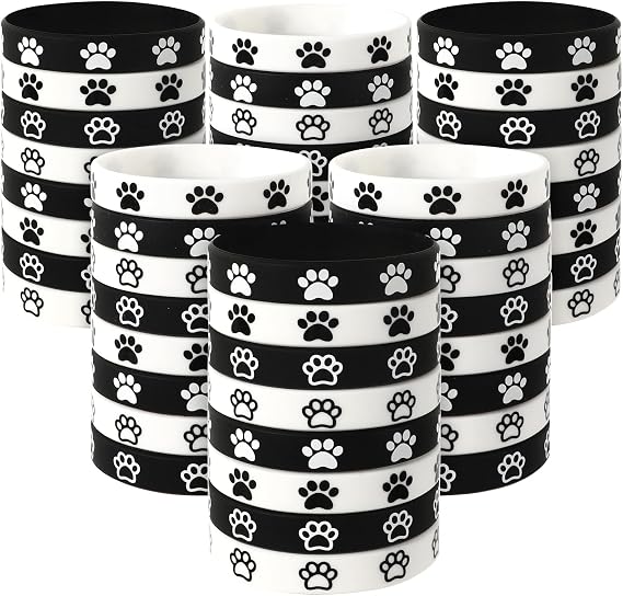 JUNEBRUSHS 56Pcs Paw Print Silicone Bracelets Dog Paw Print Wristbands