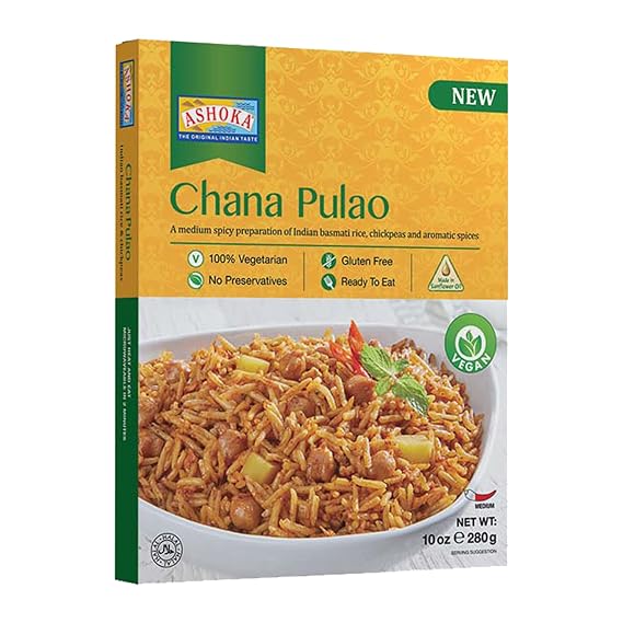 Ashoka Meals 1932, Instant Rice, Vegan Chickpea Rice, All-Natural, Kosher Certified, Ready to Eat Pilaf, Chana Pulao, Made from Aged Basmati Rice, Authentic Indian Meals, No Preservatives, Pack of 1