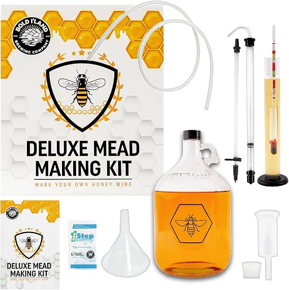 Complete Mead Making Kit for Beginners Home Brewing Starter Kit Includes 1 Gallon Glass Jug Carboy - Alcohol Hydrometer for Alcohol Test Auto Siphon Airlock How to Guide and More