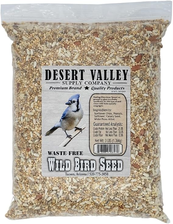 Desert Valley Waste Free Seed, All Natural, Non-GMO Premium Wild Bird and Wildlife Food for Jays, Dove, Cardinals, Squirrels, Chipmunks and More (3 Pounds)