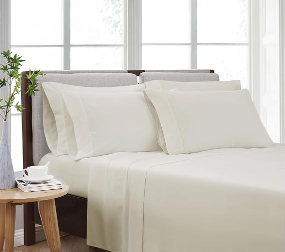 CANNON Heritage Solid Sheet Set Ivory Polyester 6-Piece Queen Sheet Set, Solid Color Themed, for Men and Women, Oeko-TEX Certified Confidence