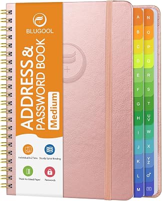 Address Book with Alphabetical Tabs-Address and Password Book for Seniors - Hardcover Spiral Bound Phone Book- Record Contacts, Website Login Passwords, Special Days -5.7 x 7.7, Rose Gold