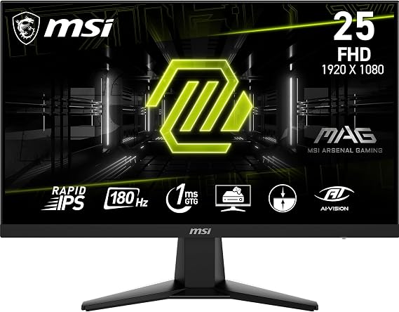 msi MAG 256F 25-inch 1920 x 1080 (FHD) Computer Monitor, 180Hz, AMD Adaptive Sync, HDMI, DisplayPort, VESA, Tilt, Height Adjustable, Speaker, 1ms, Black