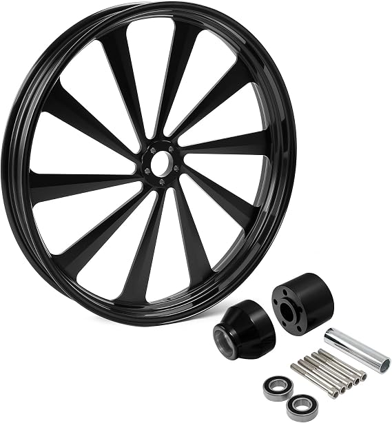 18"3.5" Front Wheel Rim with Single Disc Hubs Fit for Harley Touring Road King Road Electra Street Glide Ultra Limited 08-later, Custom Black Billet CNC Front Wheel Rim 10 Spokes