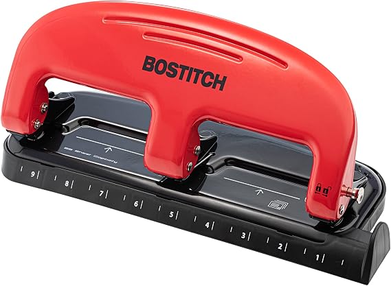 Bostitch Office EZ Squeeze 20 Sheet Standard 3 Hole Punch, Metal Construction, Red (2220-RED)