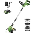 String Trimmer Cordless,20V 12" Battery Powered Grass Trimmer/Edger with Auto Line Feed,2.0Ah Battery and Charger Included,Green