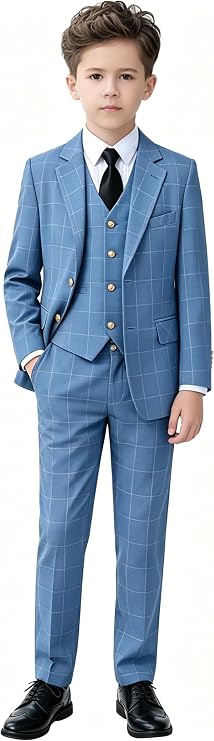 Kids Suit for Boys Tuxedo Wedding Ring Bearer Outfit Boy Formal Suits Plaid Dresswear Suit Set