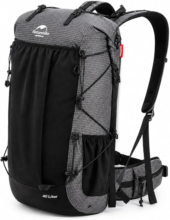 Naturehike Rock 45L Internal Frame Hiking Backpack with Rain Cover, Black