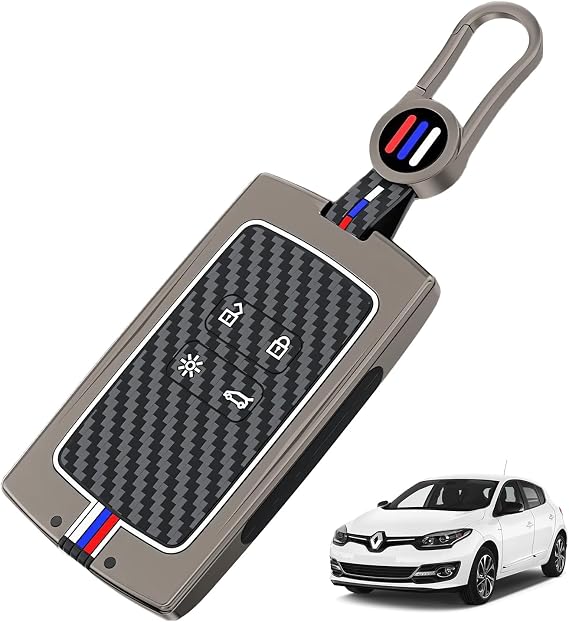 4 Buttons Renault Key Card Case, Car Key Cover Compatible with Renault Kadjar, Clio,Espace 5, Captur,Dacia, Luminous Effect Car Key Case with Keychain, Zinc Alloy Cover for Renault Key Fob (Grey)