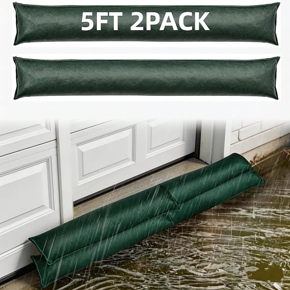 2 Pack 5ft Green Water Activated Flood Prevention Canvas Barriers
