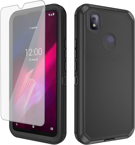 Asuwish Phone Case for T-Mobile Revvl 4 with Tempered Glass Screen Protector and Cell Cover Hybrid Rugged Shockproof Protective Accessories Tmobile Revvl4 T Mobile Revel Revell Four TCL Revll4 Black