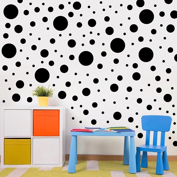 Polka Dot Wall Decals Colorful Boho Decals Rainbow Wall Stickers(Black) | Peel and Stick,Easily Apply,Removable Dots,Multiple Round Circle with Different Color,Kids Playroom Classroom Bedroom Decor