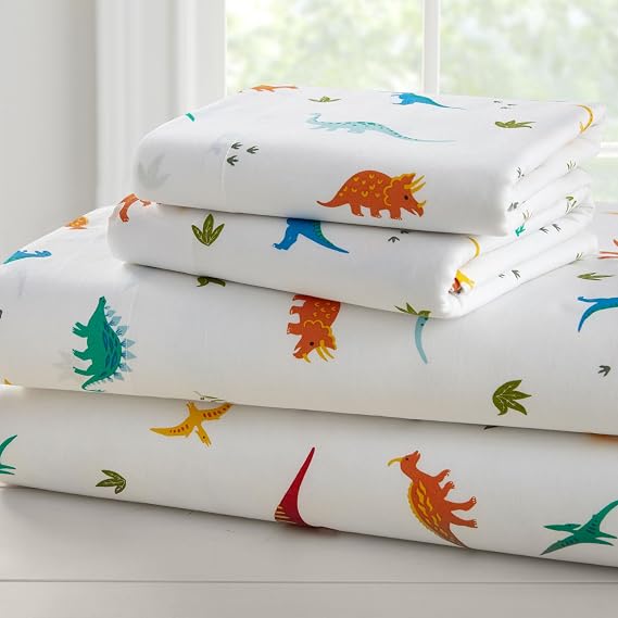 Wildkin 100% Cotton Full Sheet Set Soft & Cozy Bed Sheets - Jurassic Dinosaurs