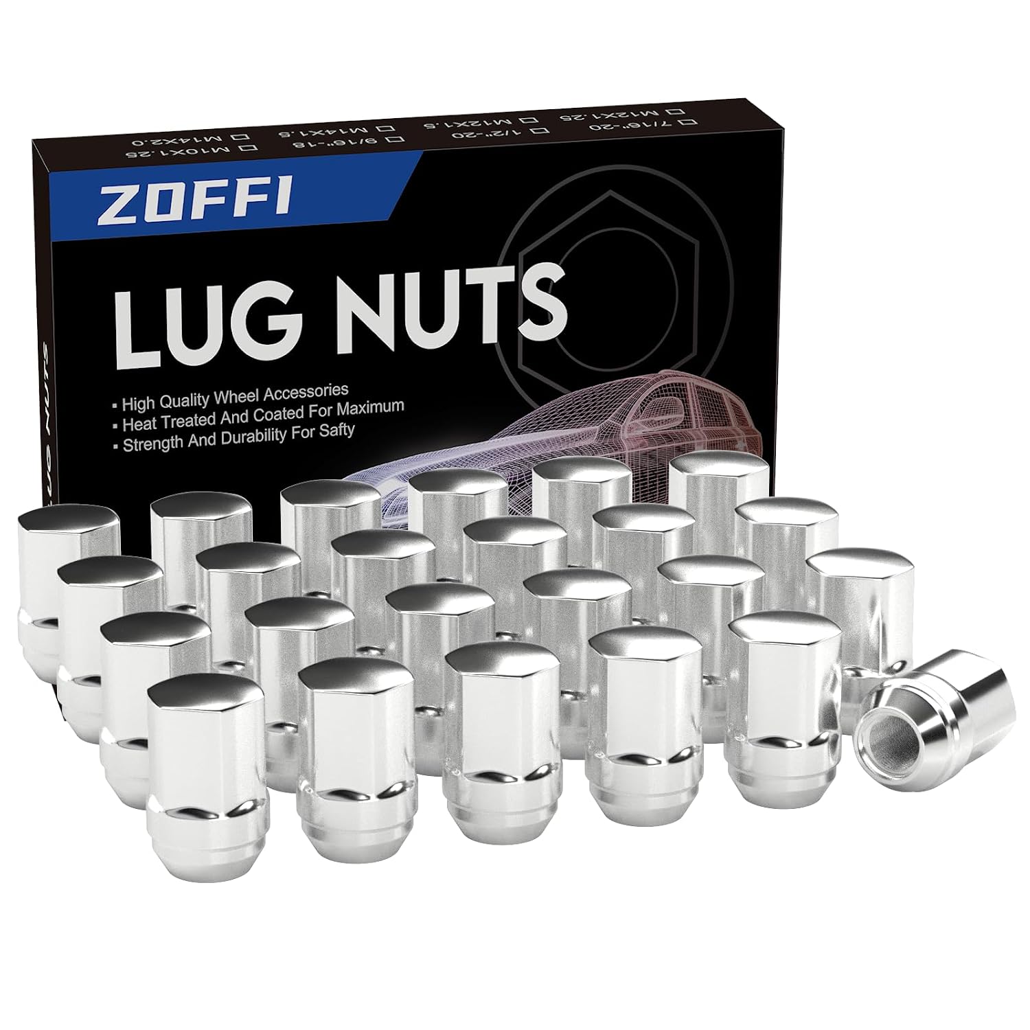 ZOFFI 24pcs M14x1.5 Lug Nuts Chrome OEM Factory Style Replacement for 2005-2019 Chrysler 300, 2011-2017 Dodge Durango, 2010-2017 Chevy Camaro Factory Wheels