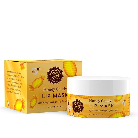 Hydrating Lip Mask with Hyaluronic Acid | Overnight Treatment for Soft, Smooth Lips | Shea Butter, Vitamin E & Natural Oils | 1 oz Jar 1 Ounce, Honey Candy