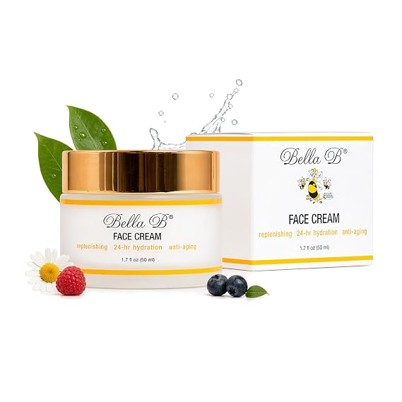 Bella B Face Cream Jar | Natural Hypoallergenic Face Moisturizer | Support Pregnancy Skin Care & Facial Glow | Organic Face Cream with Prenatal Skin Care for Sensitive Skin | 1.7 oz
