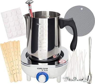 JULWHISPER Candle Making Kit with Hot Plate for Beginners, Stater Candle Making DIY for Adults with 900ML Wax Melting Pot, Thermometer, Wick Centering Device