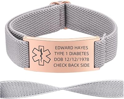 Personalized Medical Alert Bracelet for Men & Women, Custom Stainless Steel ID Bracelet with Adjustable Elastic Band, free Engraving for Autism, Allergy, Diabetes