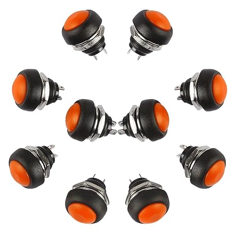 Larcele Momentary Push Button Switch, Orange, 12mm, 10pcs ANKG-01