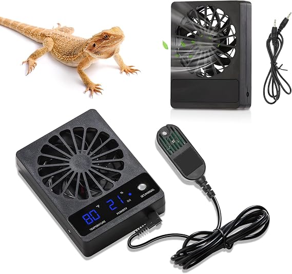 2 PCS Reptile Ventilation Fan with Thermo-Hygrometer | Air Circulation Fan for Terrariums, Enclosures & Aquariums | Quiet Cooling & Ventilation System