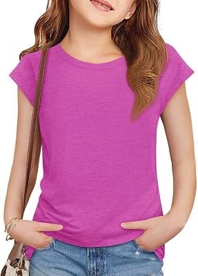 Imily Bela Girls Short Cap Sleeve T Shirts Kids Crew Neck Casual Loose Summer Tops 5-14 Years
