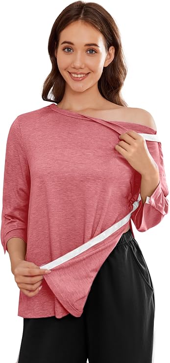 Deyeek Women's Post Shoulder Surgery Shirts Tear Away 3/4 Snap Tops